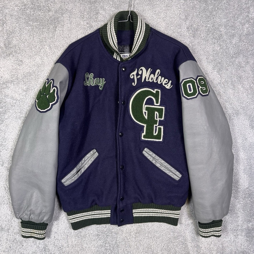 DeLong Varsity Letterman Jacket Mens M Virgin Wool Leather T Wolves Vintage‎ 90s